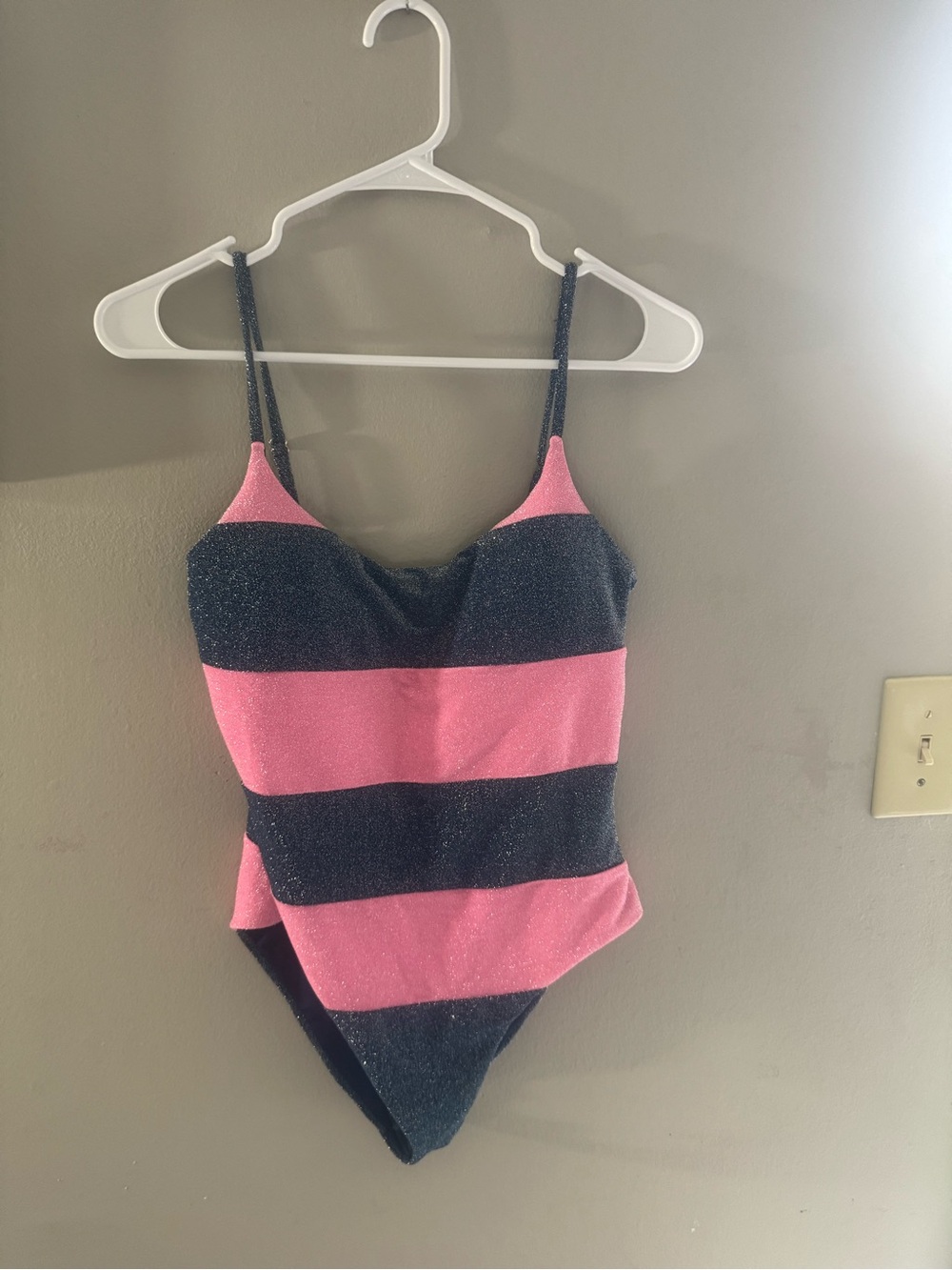 Beach Riot Shimmery Navy and Pink One-Piece